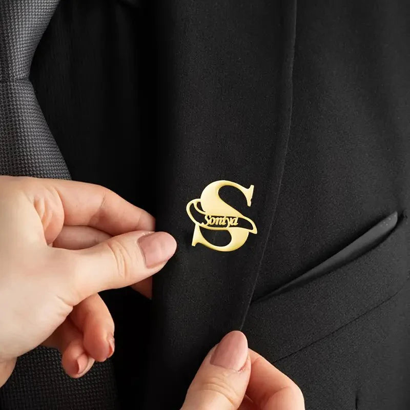 Custom Name Monogram Brooch – Unisex Gold & Silver Plated Luxury