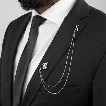 Double Alphabet Initial Brooch with Chain – 22K Gold & 925 Silver Plated