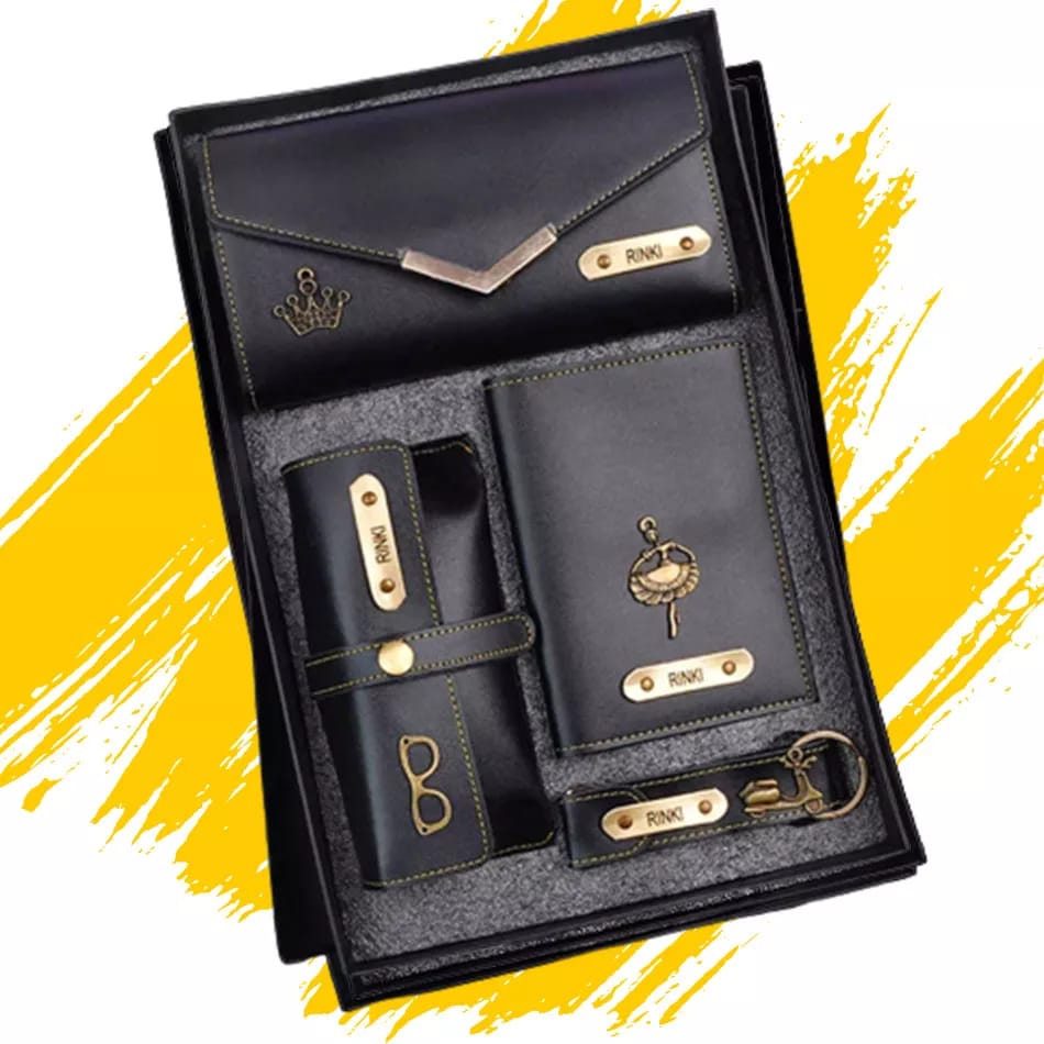 Personalized Women’s Combo Set – Wallet, Passport Cover, Keychain & Specs Case