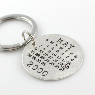 Personalized Matte Stainless Steel Calendar Keychain with Unique Date