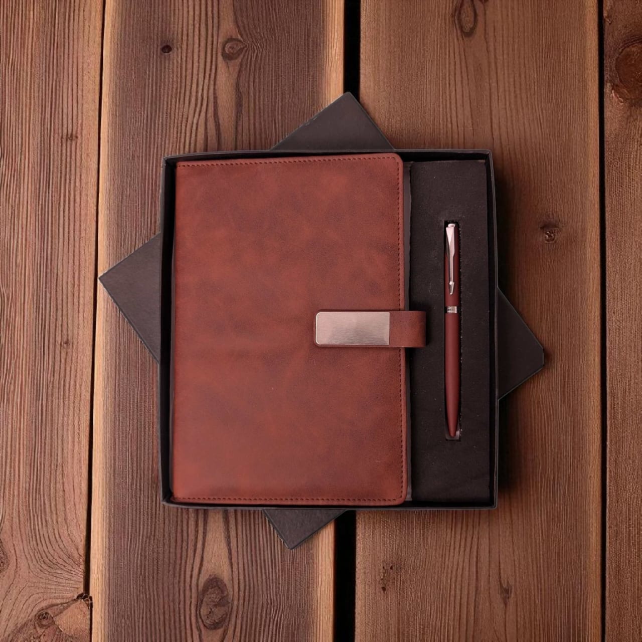 Custom Engraved Flap Diary + Pen Set – Elegant & Personal