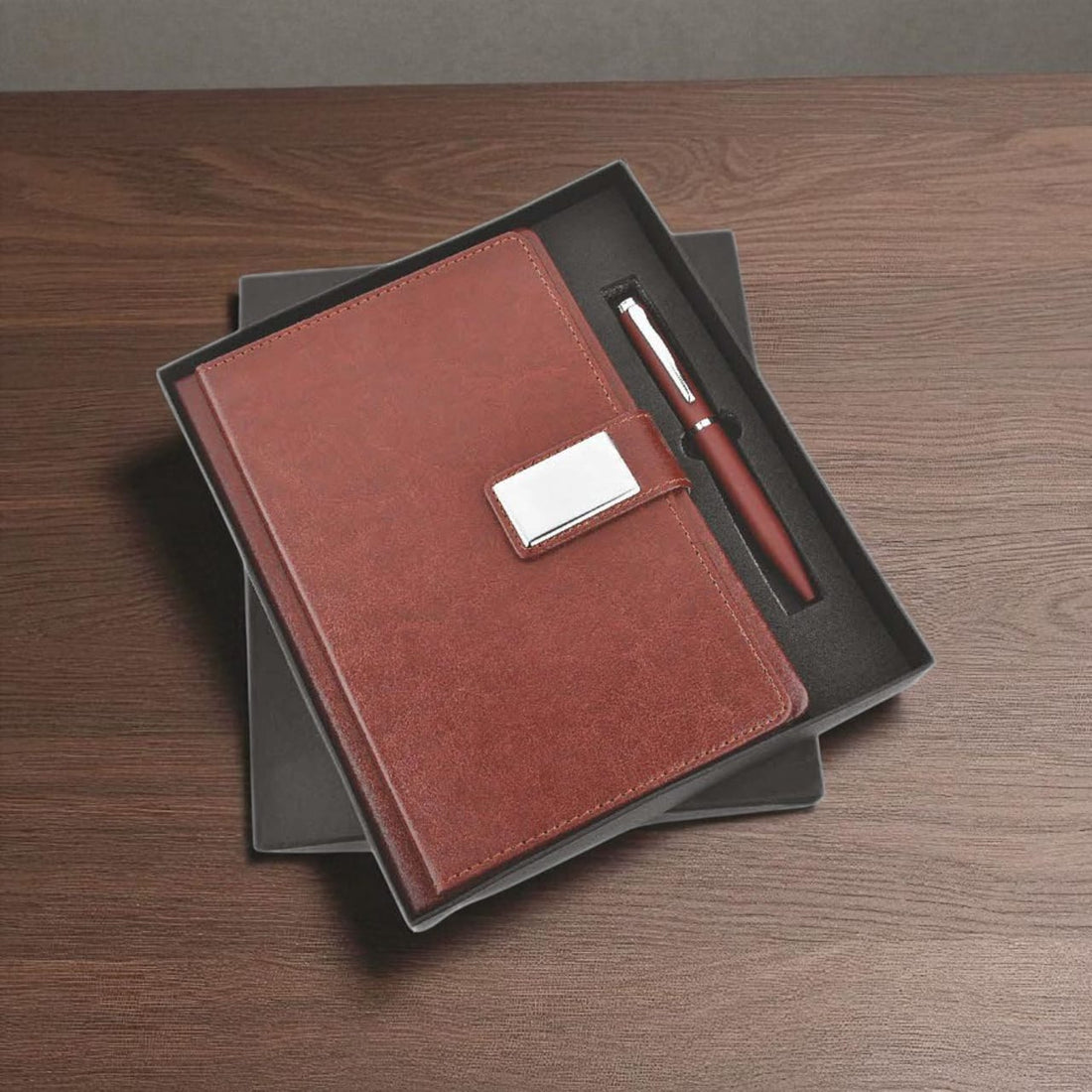 Personalised Leather Texture Diary & Pen – Logo Printing Available