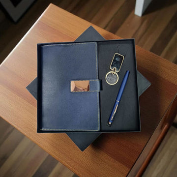 Premium Custom Set – Diary, Metal Pen & Keychain with Your Branding