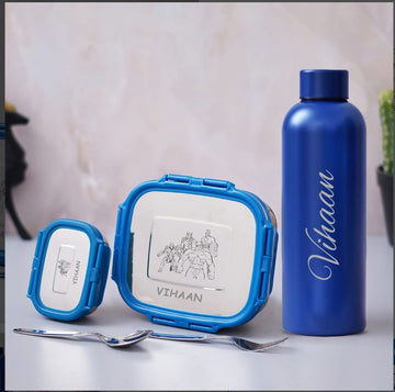 Customised Kids Lunch Box Set with Water Bottle – Name & Cartoon Printed
