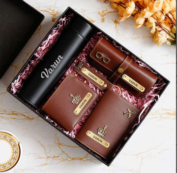Customised Gift Hamper Set with Name – Wallet, Bottle, Keychain, Passport Cover & More