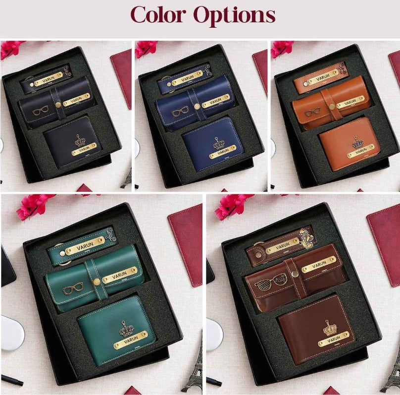 Customised Wallet, Keychain & Spec Case with Name or Charm – Premium Personalised Gift Set