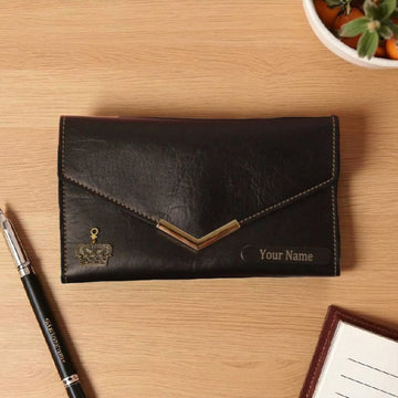 Customised Leather Wallet with Multiple Card Slots for Women – Available in Tan, Brown, Black, Blue & Green