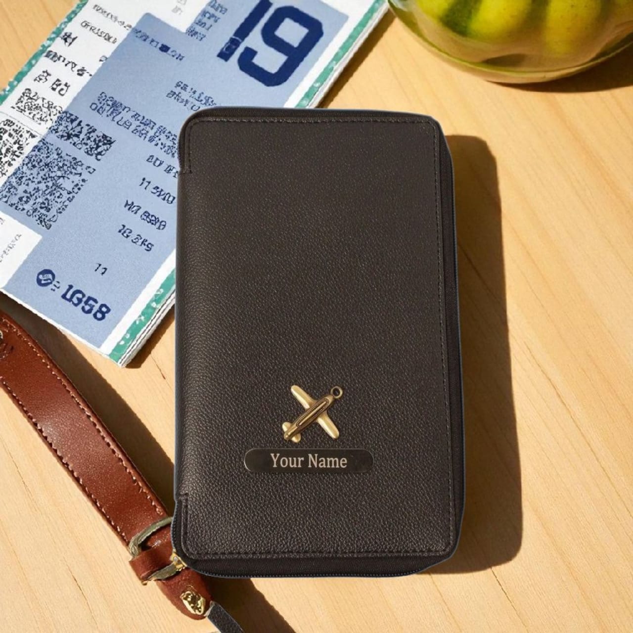 Travel in Class: Premium Leather Passport Holder with Charm & Name