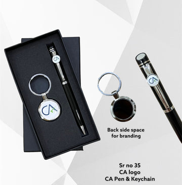 Customised CA Logo Gift Set – Personalized Pen & Keychain with Name Engraving