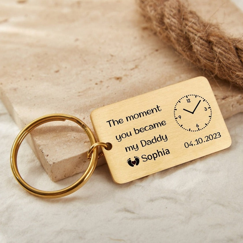 Customised Metal Keychain – “The Moment I Became a Daddy” with Date & Time Engraving