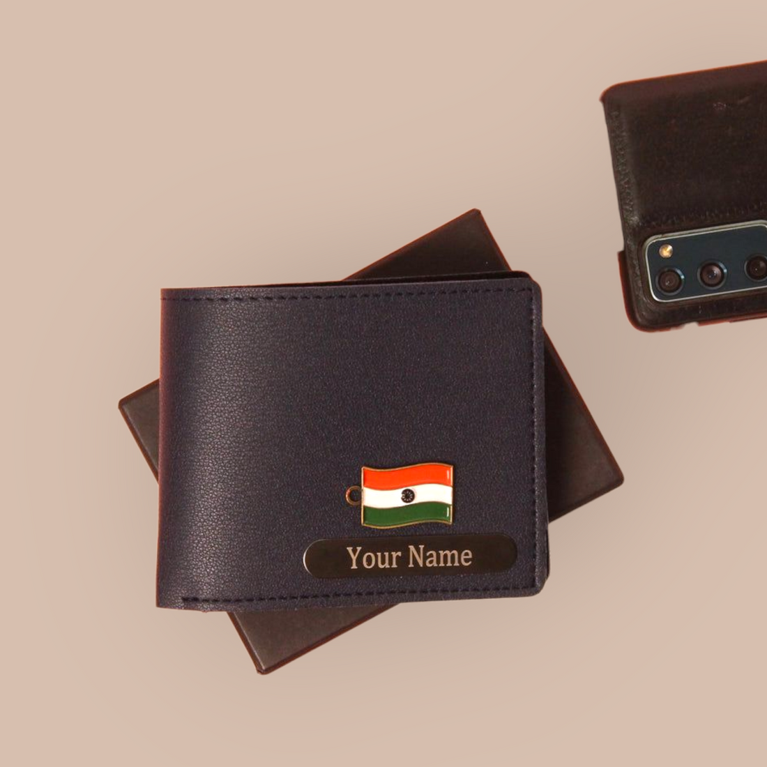 Customised Name Wallet | Textured Material with Name & Charm – 4 Colours