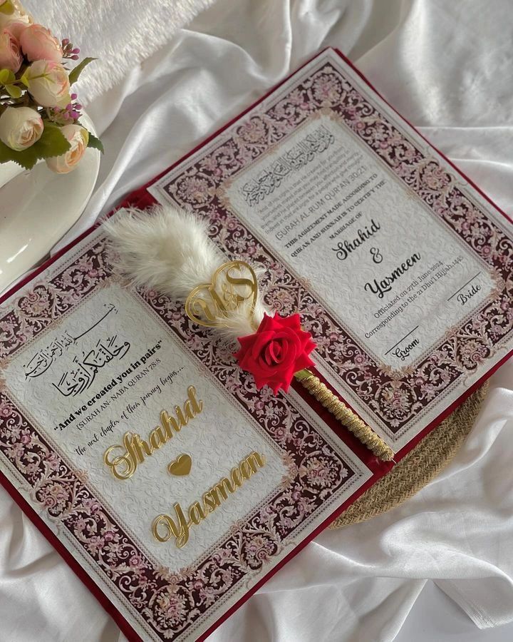 Classic Personalized Nikah Nama Register – Bride & Groom Names with nikah pen