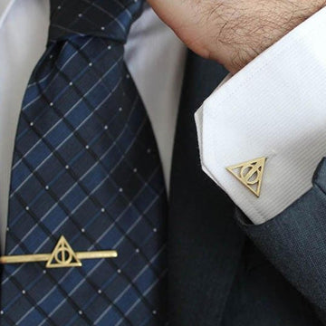 Harry Potter Deathly Hallows Cufflink & Tie Pin Set – 22K Gold Plated & 925 Silver Plated"