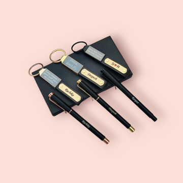 Customised Metallic Clip Pens and keychain set  – Personalised Name Engraved