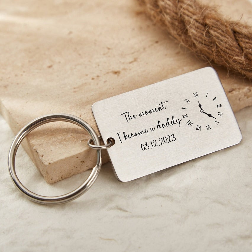 Customised Metal Keychain – “The Moment I Became a Daddy” with Date & Time Engraving