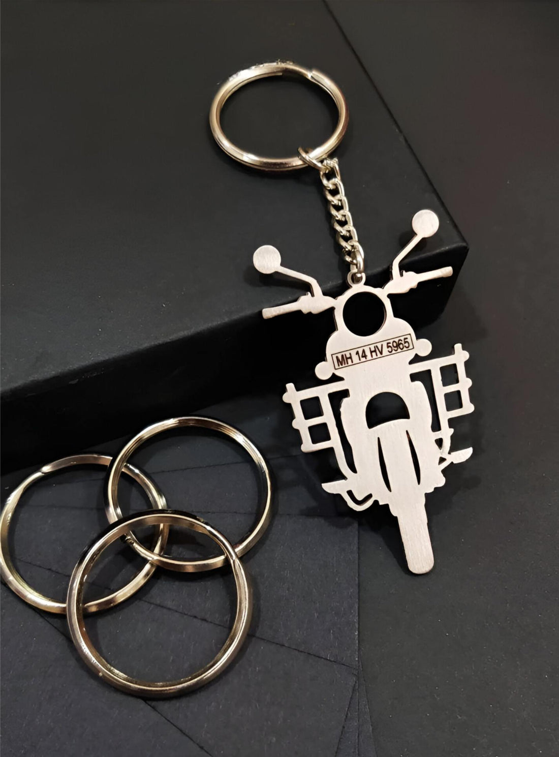 Custom Bullet Bike-Shaped Stainless Steel Keychain – Personalized with Name & Number