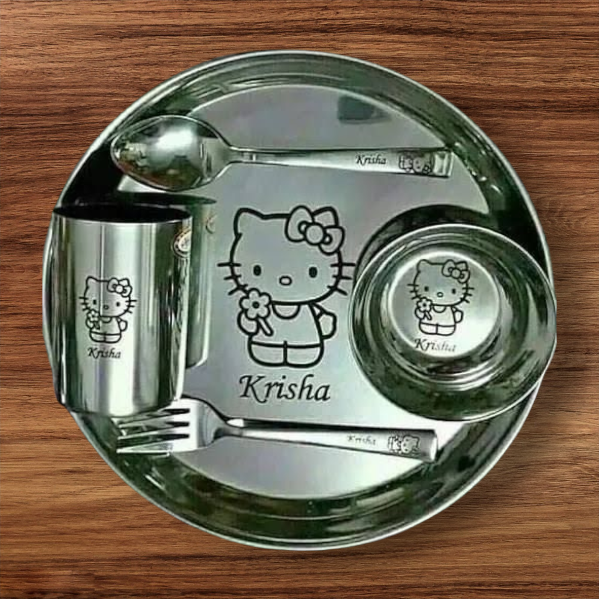 Customised Kids Round Thali Set – Stainless Steel Personalized Dining Set
