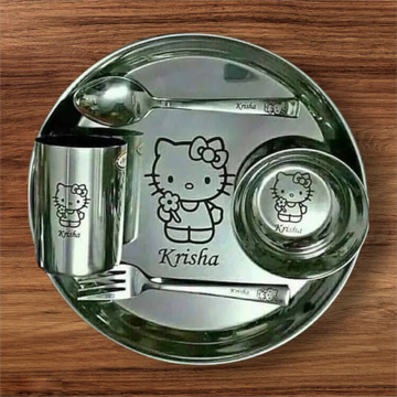 Customised Kids Round Thali Set – Stainless Steel Personalized Dining Set