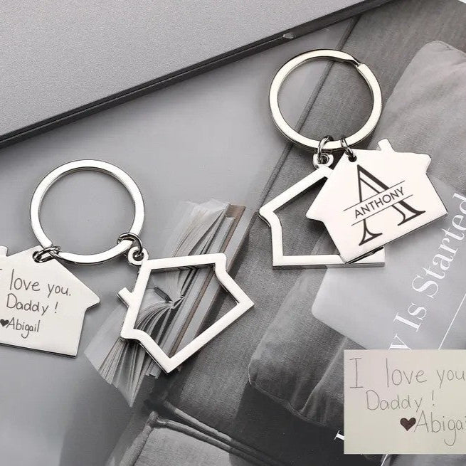 Customised House-Shaped Metal Keychain with Name or Logo Engraving