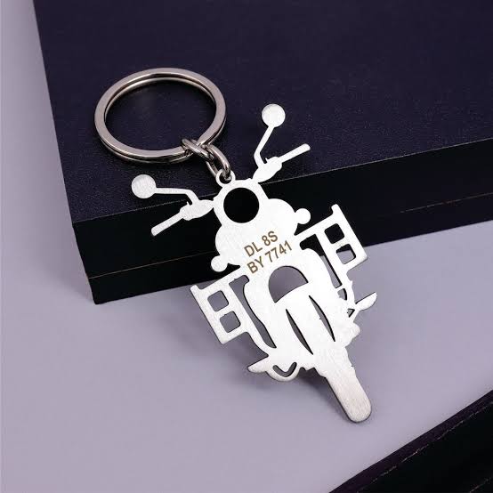 Custom Bullet Bike-Shaped Stainless Steel Keychain – Personalized with Name & Number