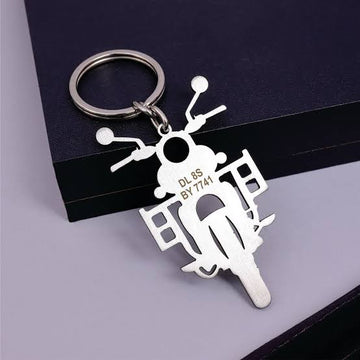 Custom Bullet Bike-Shaped Stainless Steel Keychain – Personalized with Name & Number