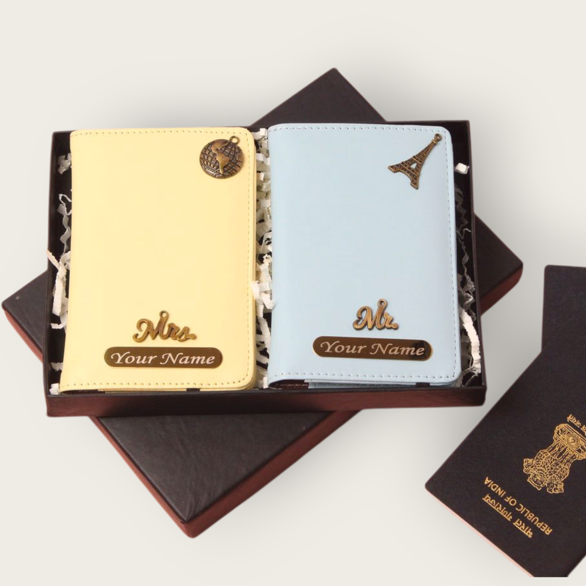 Couple Customised Passport Holder with Name & Logo | Travel Wallet in Multiple Colours