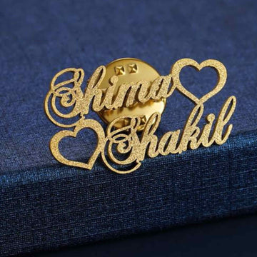 Shimmer Name Couple Brooch – Luxury Wedding Accessory, 22K Gold & 925 Silver Plated