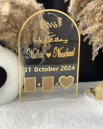 Custom Acrylic Golden Mirror Thumb Board – Personalized Wedding Welcome Sign | Elegant Wedding Decor