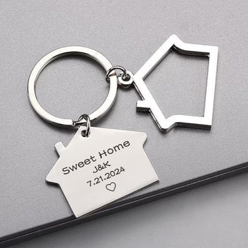 Customised House-Shaped Metal Keychain with Name or Logo Engraving