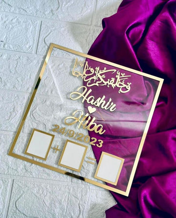 Personalized Thumb Board for Wedding – Golden Mirror Acrylic for Indian Ceremonies